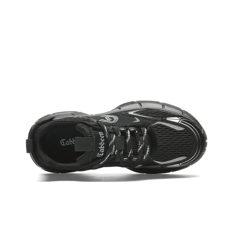 Cabbeen Trendy Patchwork Fashion Platform Height Increasing Breathable Low-Top Chunky Sneakers Men's Black-3