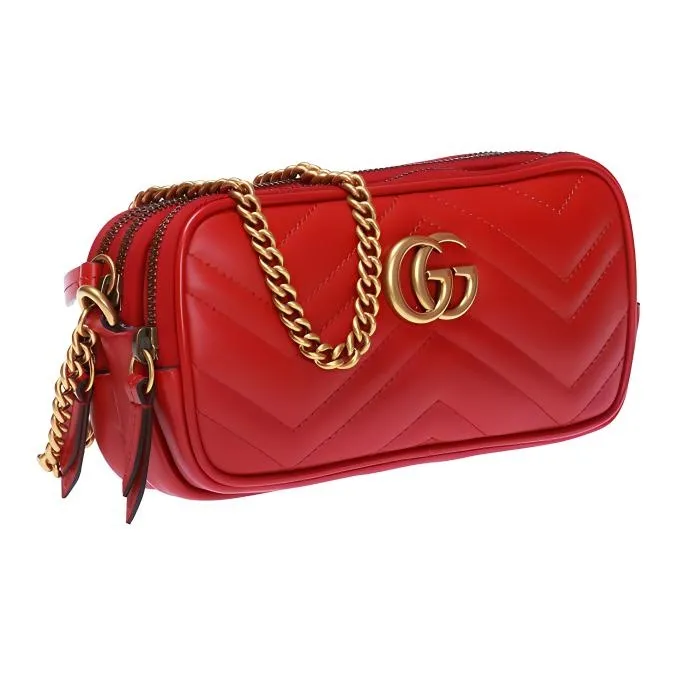 GUCCI Marmont Quilted Leather Crossbody Bag, Shoulder Bag Mini Women's Red-1