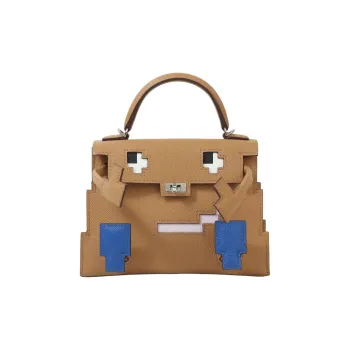HERMES Kelly Doll Epsom Calfskin Shoulder Bag Crossbody Bag Handbag Women's Brown & Blue