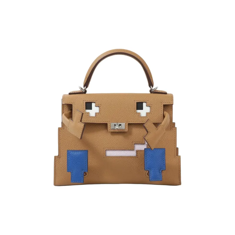 HERMES Kelly Doll Epsom Calfskin Shoulder Bag Crossbody Bag Handbag Women's Brown & Blue-0