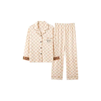 MIIOW Pajama Set Women's Milk White Plaid