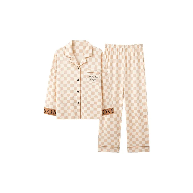 MIIOW Pajama Set Women's Milk White Plaid-0