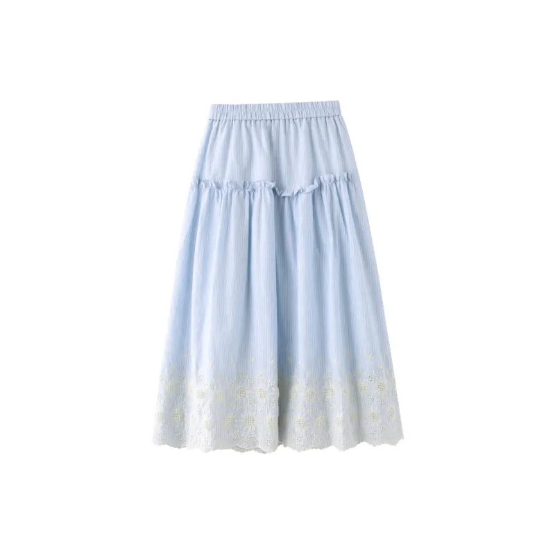 Miss Chipmunk Casual Long Skirts Women's Floral Blue-1