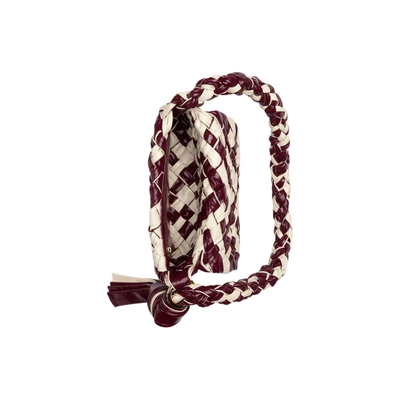 Bottega Veneta KALIMERO Calfskin Crossbody Bag, Shoulder Bag Women's Sea Salt White & Burgundy-3