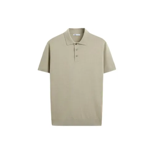 ZARA Polo Shirts Men Light Green