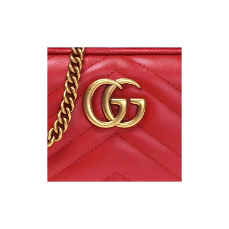 GUCCI Marmont Quilted Leather Crossbody Bag, Shoulder Bag Mini Women's Red-3