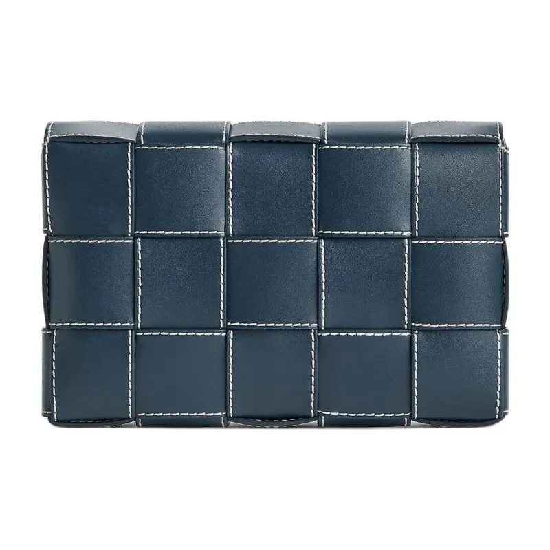 Bottega Veneta CASSETTE Cow Leather Shoulder Bag Crossbody Bag Medium Size Men's Dark Blue & Natural-2