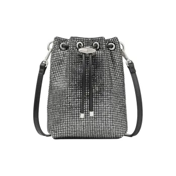Jimmy Choo Satin Shoulder Bag Crossbody Bag Women's Black With Antique Silver Accents