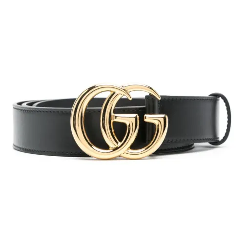 GUCCI Metal Gold Plated Leather Belts Men's Black Width  3cm