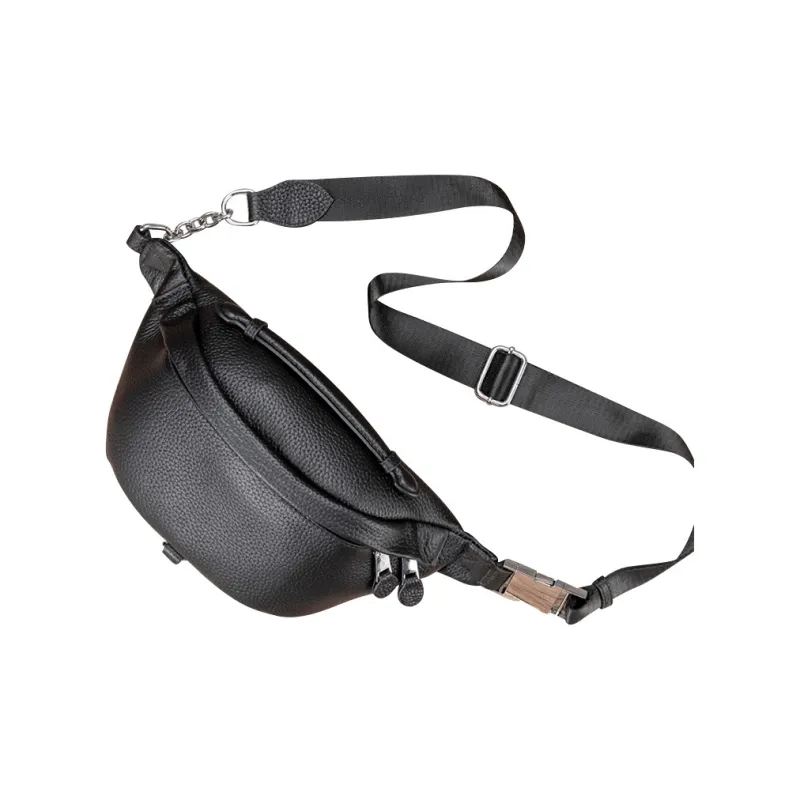 DOSRFINI Genuine Leather Top Grain Cow Leather Sling Bag Men's Black-3