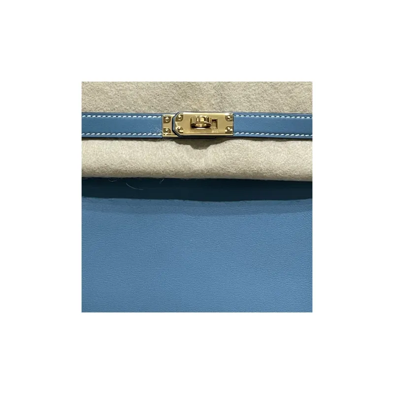 HERMES Kelly Swift Calfskin Kelly Bag Handbag Women's 75 Bley Jean Denim Blue-3