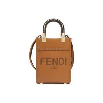 FENDI Sunshine Cow Leather Tote Bag Shopping Bag Handbag Shoulder Bag Crossbody Bag Mini Women's Brown