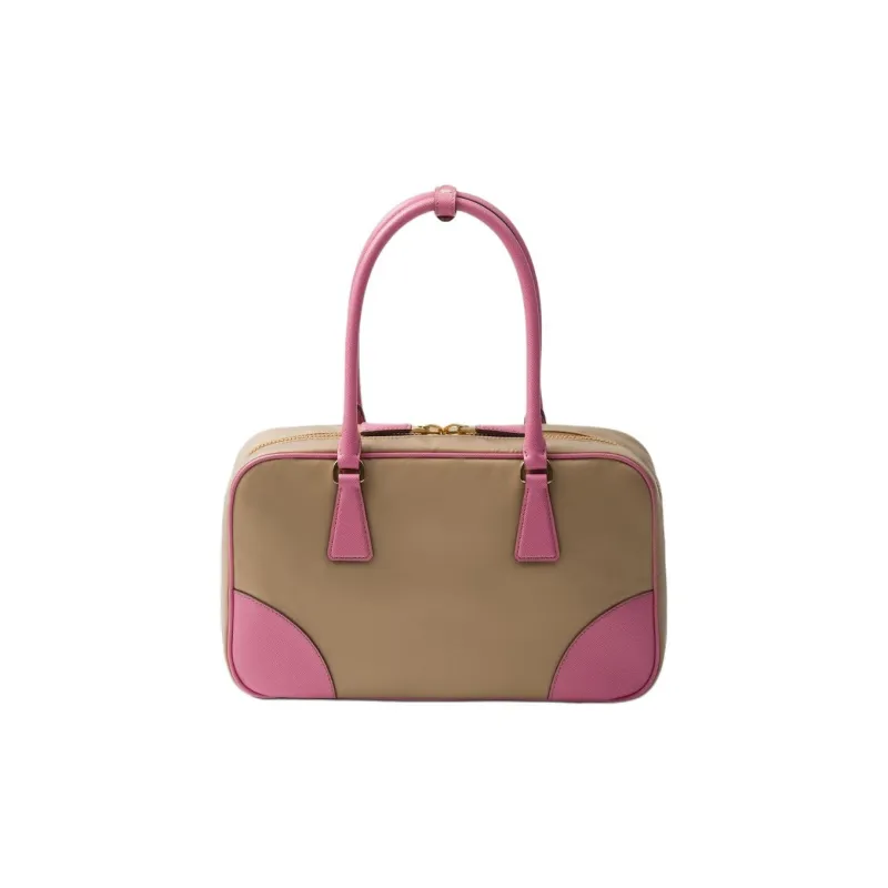 PRADA Re Edition Nylon And Leather Shoulder Bag Crossbody Bag Handbag Medium Size Women's Camel & Pink-2