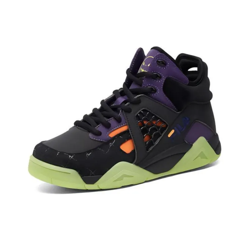 FILA FUSION Cage Cushioning Anti Slip And Wear Resistant Coverage Mid Top Basketball Shoes Men's Black Purple-1