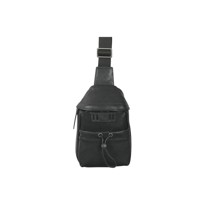 DOSRFINI Vegetable Tanned Cow Leather Genuine Leather Sling Bag Men's Black-0