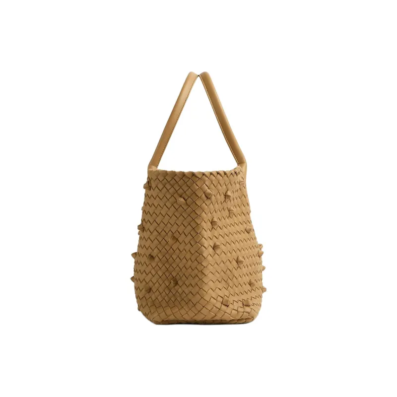 Bottega Veneta Intreccio Leather With Lambskin Accents Tote Bag Shopping Bag Handbag Medium Size Women's Brown-1