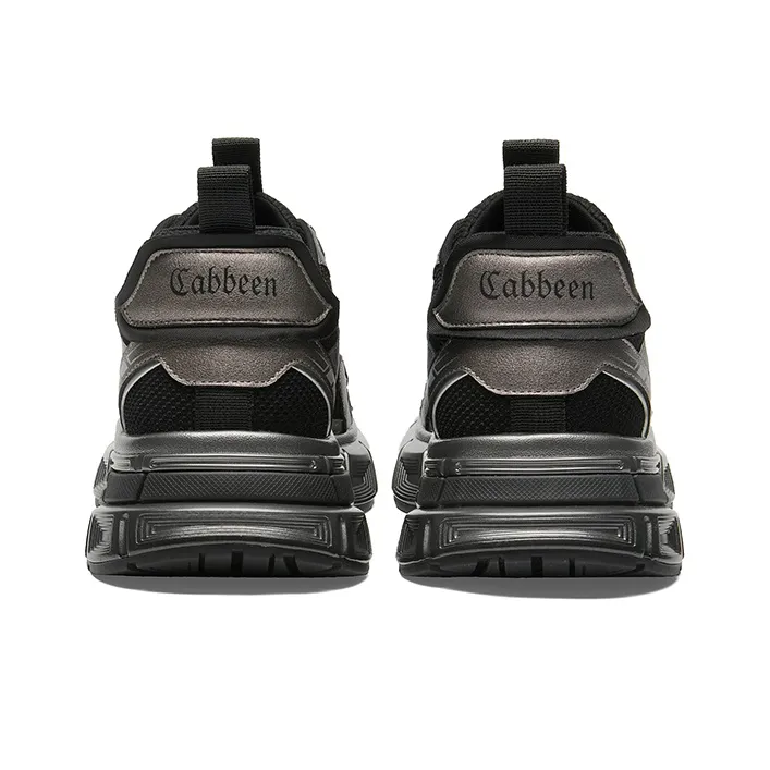 Cabbeen Trendy Patchwork Fashion Platform Height Increasing Breathable Low-Top Chunky Sneakers Men's Black-10