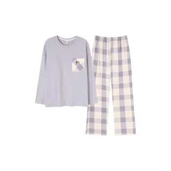 MIIOW Pajama Set Women's Gray Purple Plaid Letter