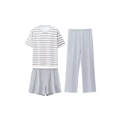 MADALLO Pajama Set Women's Gray White Stripes