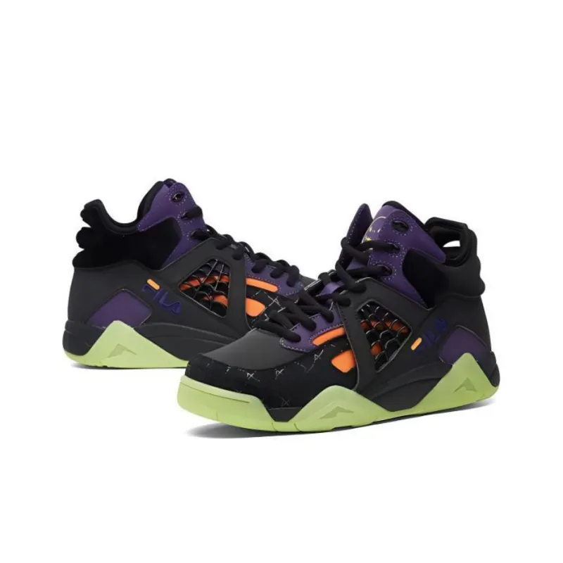FILA FUSION Cage Cushioning Anti Slip And Wear Resistant Coverage Mid Top Basketball Shoes Men's Black Purple-3