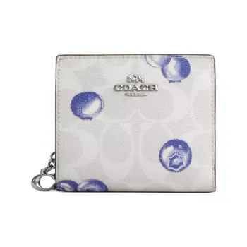COACH Snap Wallet Signature Coated Canvas Wallet Mini Women's Silver & Chalk & Light Purple