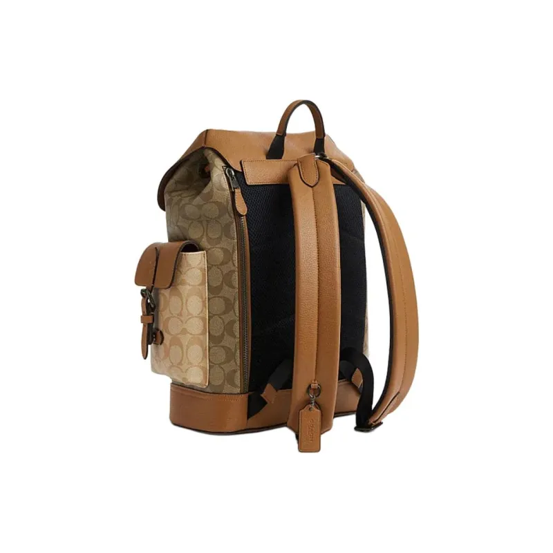 COACH Hudson Artificial Leather Cow Leather Patchwork Backpack Large Size Men's Light Saddle Brown-2