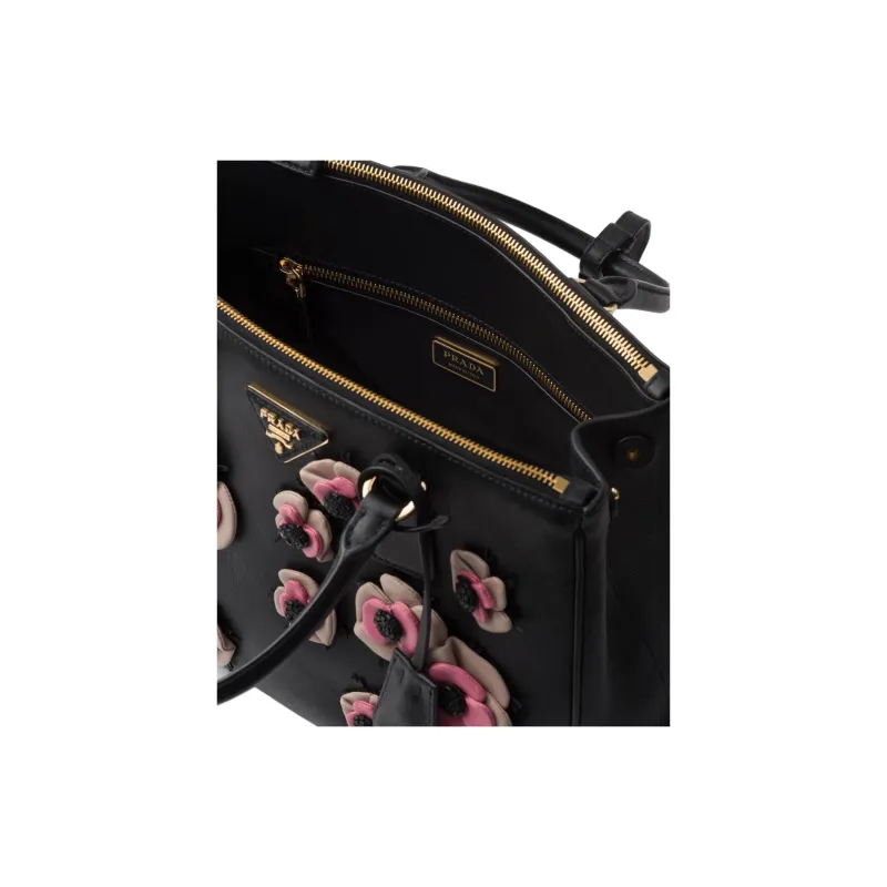 PRADA Leather Tote Bag Shopping Bag Shoulder Bag Crossbody Bag Handbag Large Size Women's Black & Pink-3