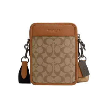 COACH Sullivan Artificial Leather With Cow Leather Shoulder Bag Crossbody Bag Small Size Men's Light Saddle Brown