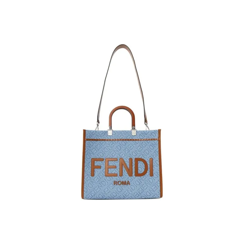 FENDI Sunshine Denim Tote Bag, Shopping Bag, Handbag Medium Size Women's Light Blue-5