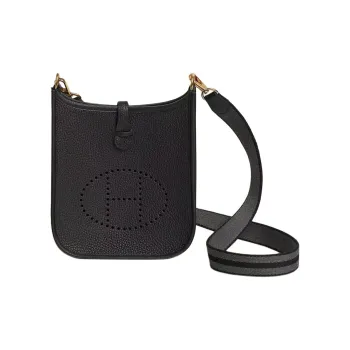 HERMES Evelyne Clemence Bullock Leather Crossbody Bag Shoulder Bag Unisex Black