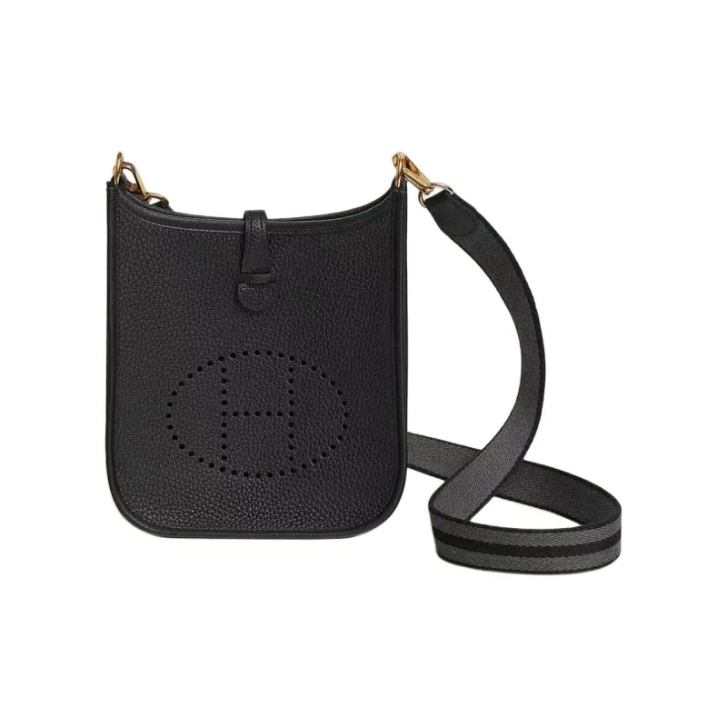 HERMES Evelyne Clemence Bullock Leather Crossbody Bag Shoulder Bag Unisex Black-0
