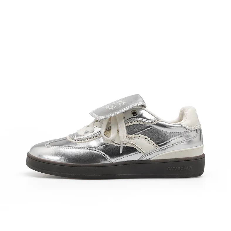 Cat&Sofa Height Increasing Low Top Skateboard Shoes Unisex Matte Silver-1