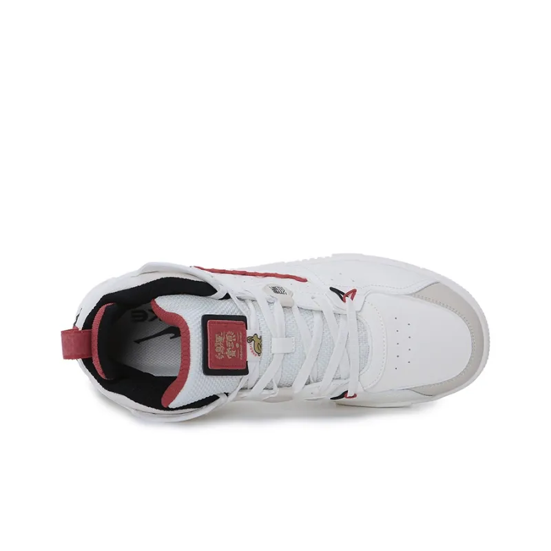 Erke Wear-Resistant Slip-Resistant High-Top Skateboard Shoes Men's Ivory Warm Linen-4