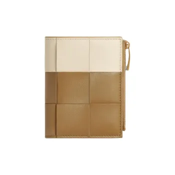 Bottega Veneta CASSETTE Lambskin Wallet Trumpets Women's Black Praline With Sea Salt Color
