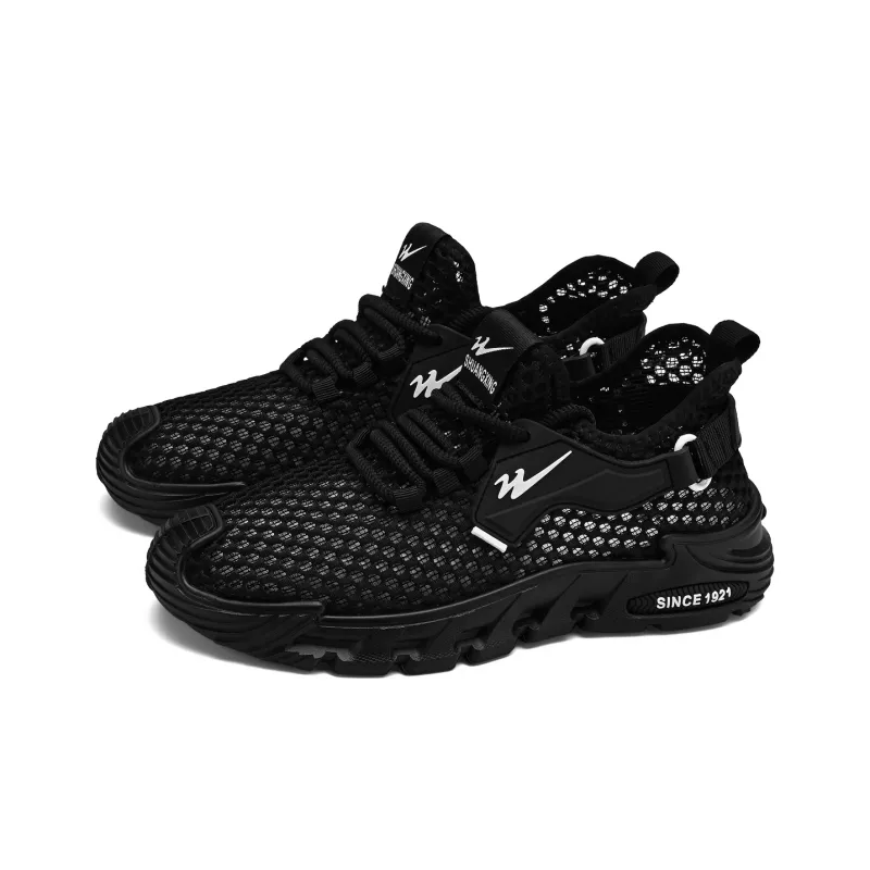 Binary Lightweight, Breathable, And Slip Resistant Low Top Running Shoes Men's Black-4