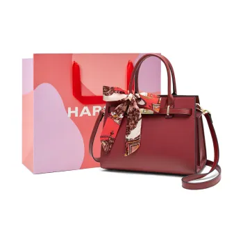 HARSON Cow Leather Patchwork Synthetic Leather Handbag Crossbody Bag Wedding Bride Bag Women's Red