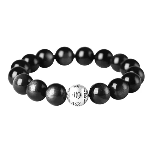 Eoro Obsidian S999 Fine Silver Beaded Bracelet Men's