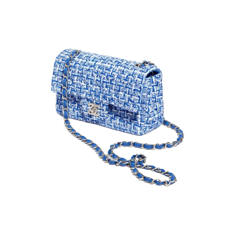 CHANEL Cotton Felt Flap Bag, Shoulder Bag, Crossbody Bag Mini Women's Blue/White-1