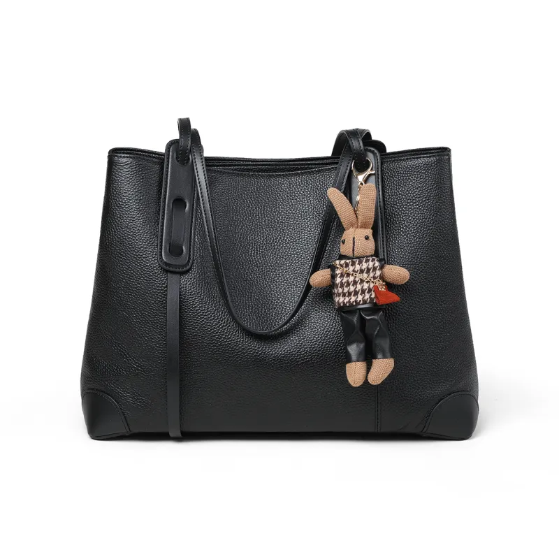 C°BANNER Cow Leather With Synthetic Leather Shoulder Bag Large Size Women's Black-4