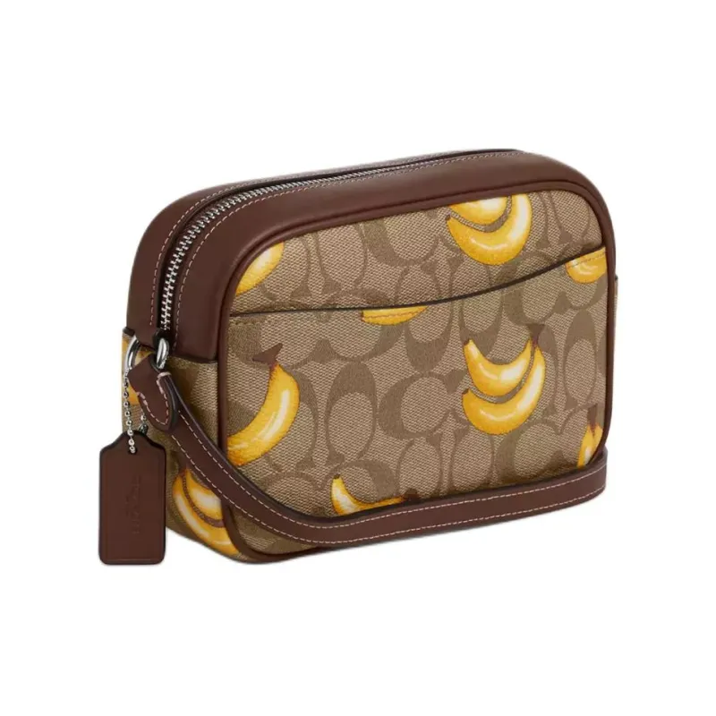 COACH Jamie Canvas Camera Bag Shoulder Bag Crossbody Bag Small Size Women's Silver & Khaki & Dark Color Saddle Brown-1