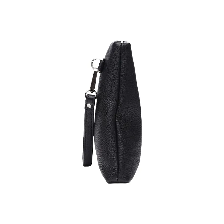 PESASRIE Genuine Leather Top Grain Cow Leather Clutches Wrist Bags Handbags Large Size Men's Black-5