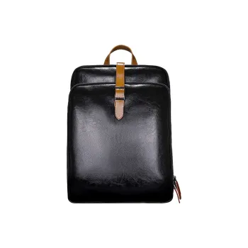 PESASRIE Genuine Leather Cow Leather Laptop Bag Backpack Regular Men's Black
