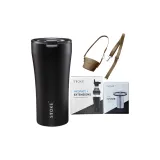 Luxury Style Black+Brown Cup Sleeve+Extendable Lid+Tea Strainer