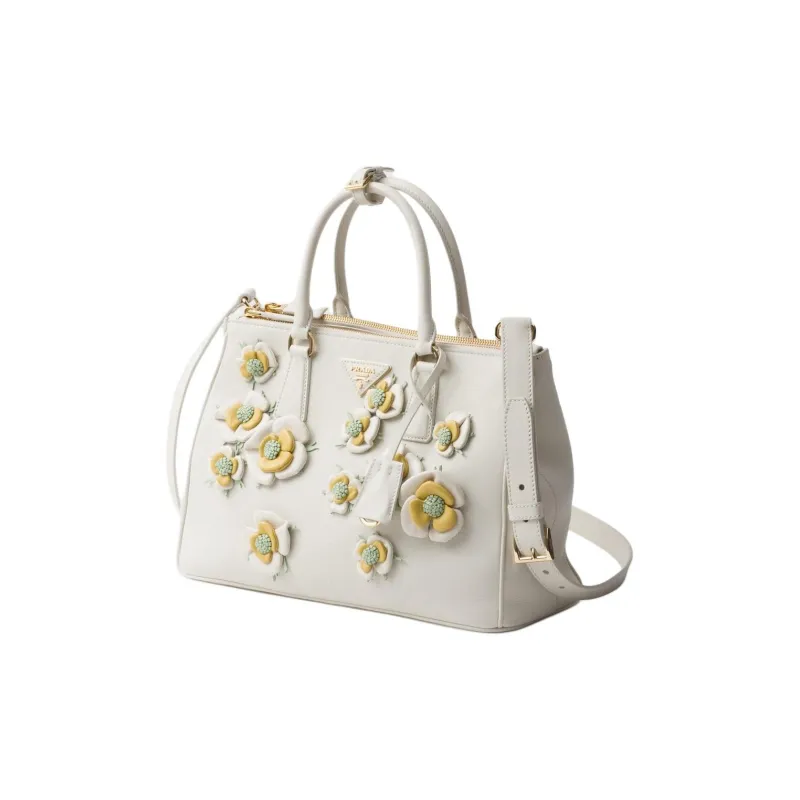 PRADA Galleria Killer Bag Leather Shoulder Bag, Crossbody Bag, Handbag Tubas Women's White & Pineapple Yellow-1