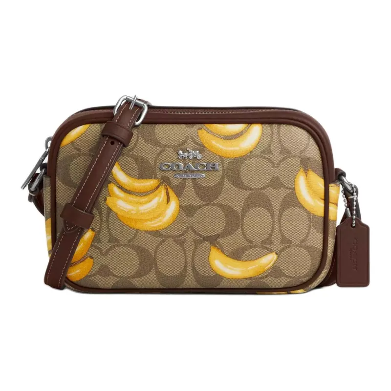 COACH Jamie Canvas Camera Bag Shoulder Bag Crossbody Bag Small Size Women's Silver & Khaki & Dark Color Saddle Brown-0