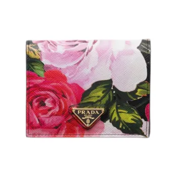 PRADA Saffiano Leather Wallet Small Size Women's Black & Multicolor