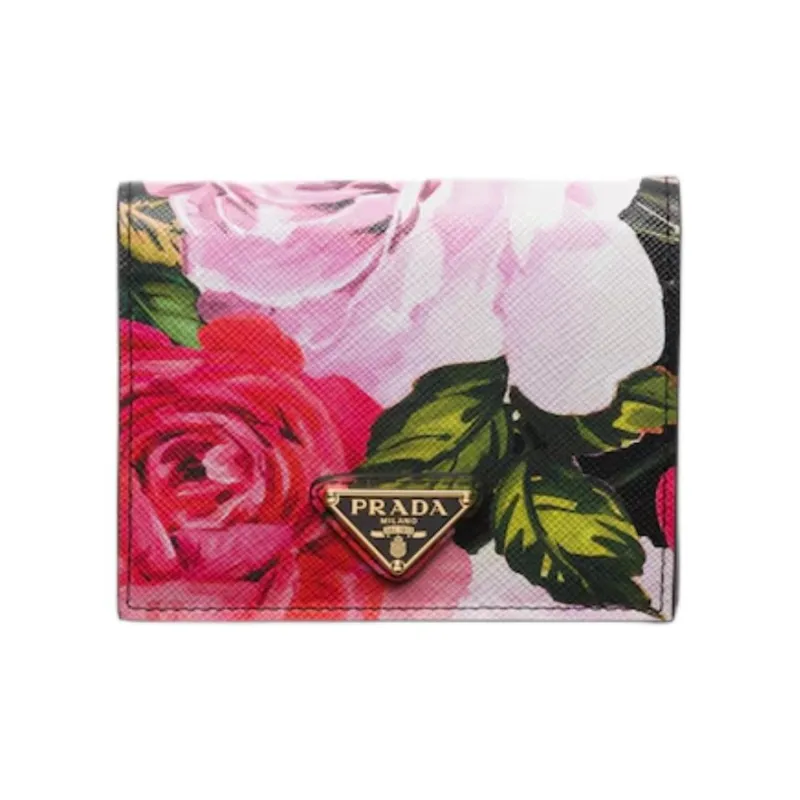 PRADA Saffiano Leather Wallet Trumpets Women's Black & Multicolor-0