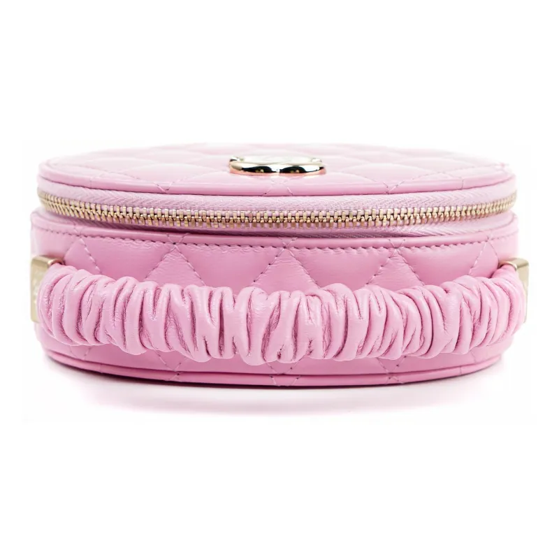 CHANEL Sheepskin Round Bag Makeup Bag Handbag Women's Pink-3