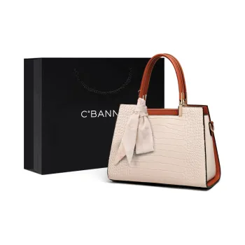 C°BANNER Split Cow Leather With Synthetic Leather Tote One Shoulder Handbag Tubas Women's Apricot