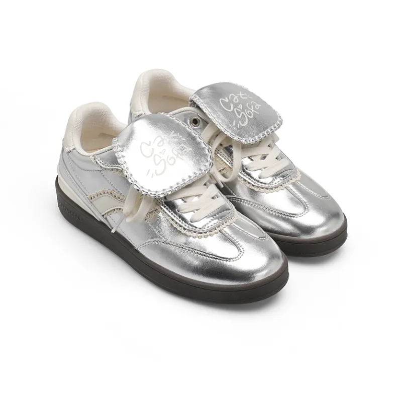 Cat&Sofa Height Increasing Low Top Skateboard Shoes Unisex Matte Silver-2